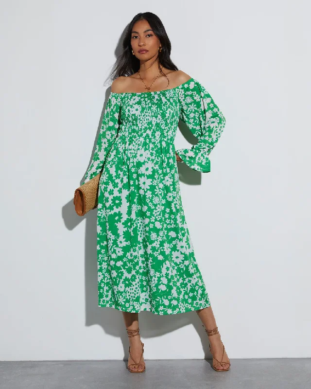 Midi Dresses for Trendy Evening Gatherings-April Floral Off The Shoulder Midi Dress