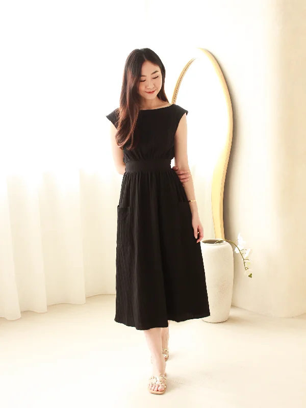 Midi Dresses for Spring Get-Togethers-Grecian Pleated Midi in Black