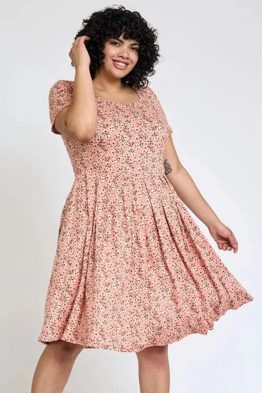 Midi Dresses for Stylish Day Wear in Fall-Plus Floral Short Sleeve Pleated Midi Dress