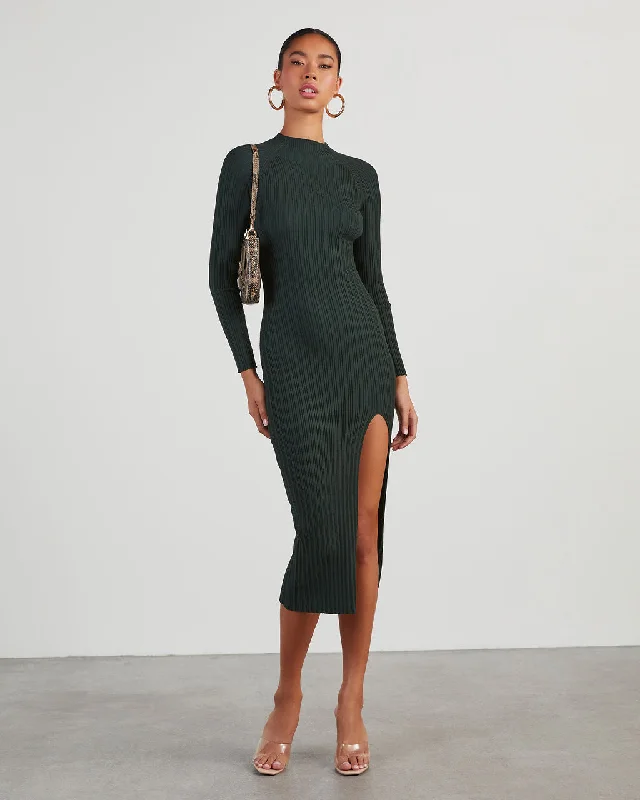 Midi Dresses for Fall Weddings-Thankful Soul Ribbed Mock Neck Midi Dress