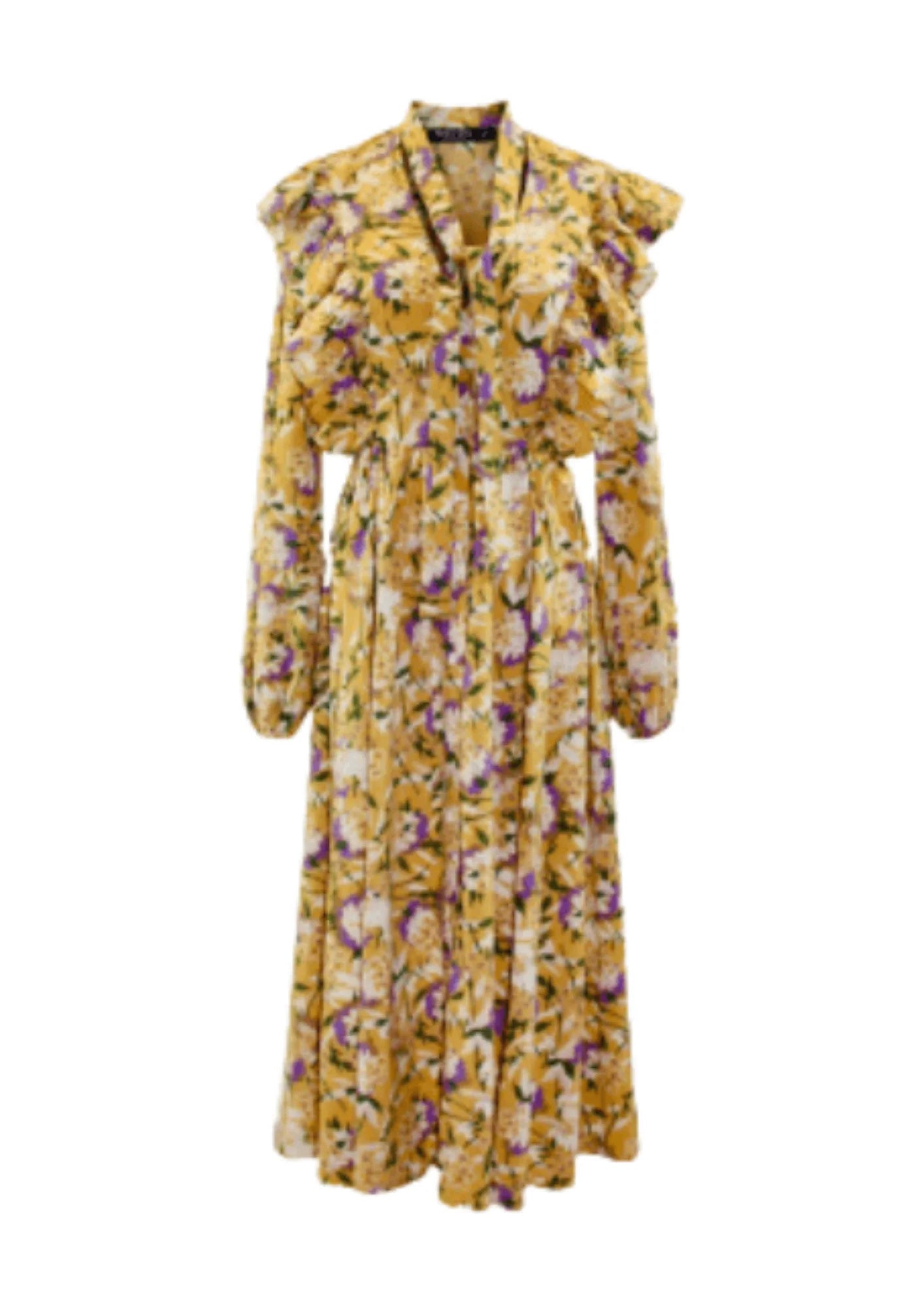 Midi Dresses for Summer Family Gatherings-FLORAL BUTTON-DOWN MIDI DRESS - YELLOW