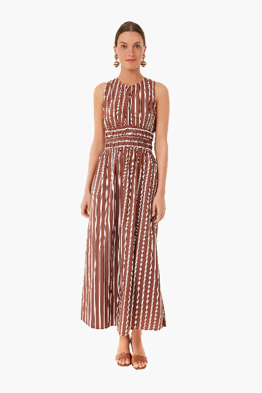 Midi Dresses for Family Gatherings in Spring-Cinnamon Maya Stripe Jean Midi Dress