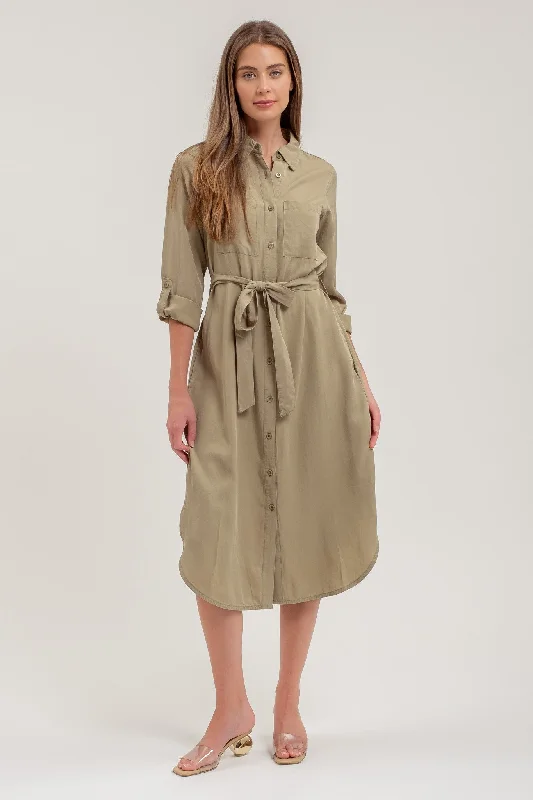 Midi Dresses for Trendy Winter Weddings-BUTTON DOWN SHIRT MIDI DRESS