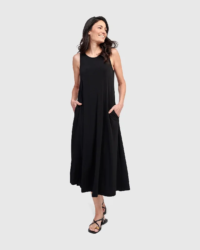 Midi Dresses for Trendy Holiday Celebrations-Essential Sleeveless Midi Dress, Black