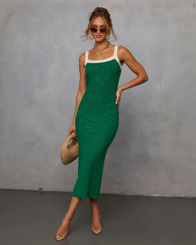 Midi Dresses with Flowy Silhouettes for Evening Wear-Elevated Ribbed Knit Midi Dress