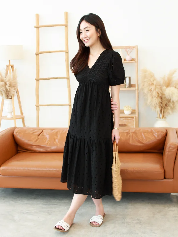 Midi Dresses for Holiday Gatherings in Summer-Lianne Eyelet Midi in Black