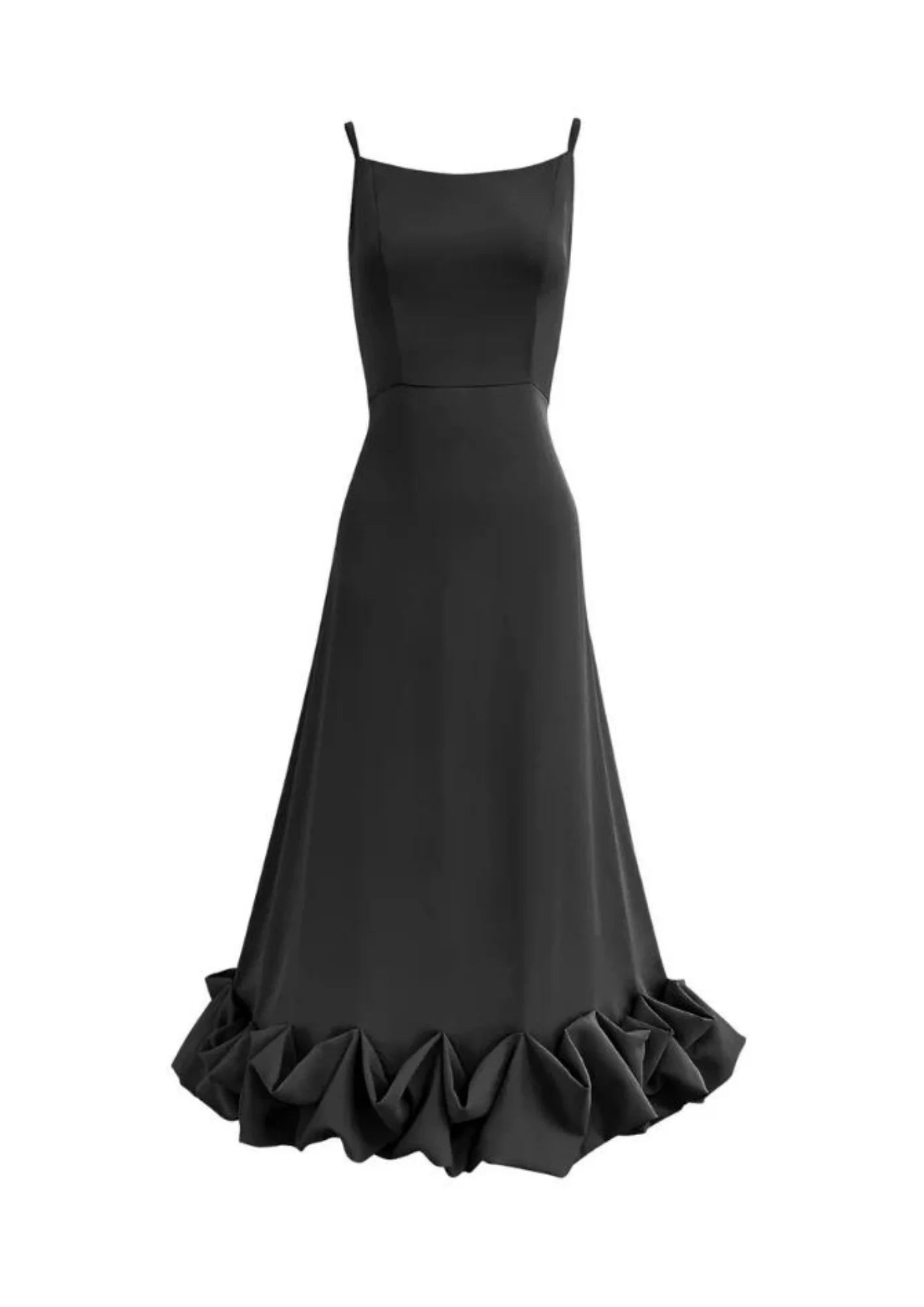 Midi Dresses for Daytime Summer Gatherings-BLACK RUFFLED MIDI DRESS