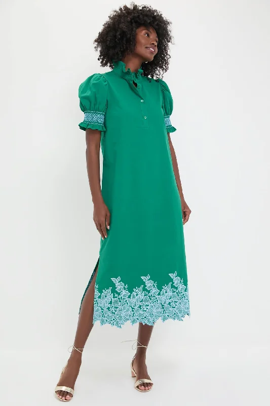 Midi Dresses for Trendy Evening Outfits-Green & Baby Blue Embroidery Eliza Midi Dress