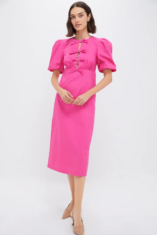 Midi Dresses with Elegant Accents for Weddings-Bright Pink Bows Keelin Midi Dress