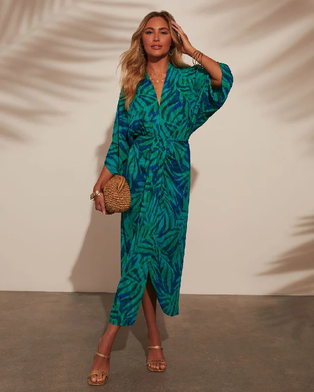 Midi Dresses with Draped Details for Formal Gatherings-Eira Tropical Print Midi Dress