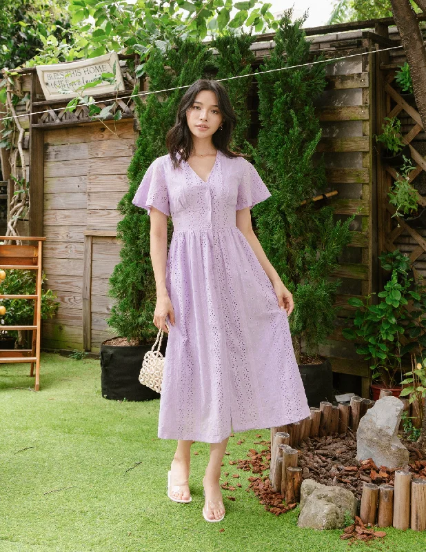 Midi Dresses for Winter Fashion-Dionne Eyelet Midi Dress in Lilac