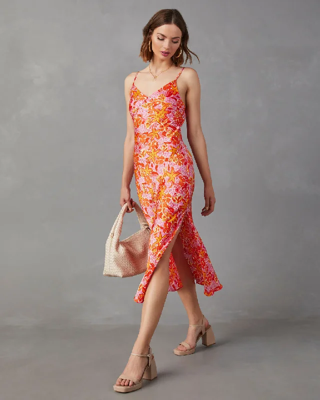 Midi Dresses for Formal Gatherings-Allen Satin Floral Midi Dress