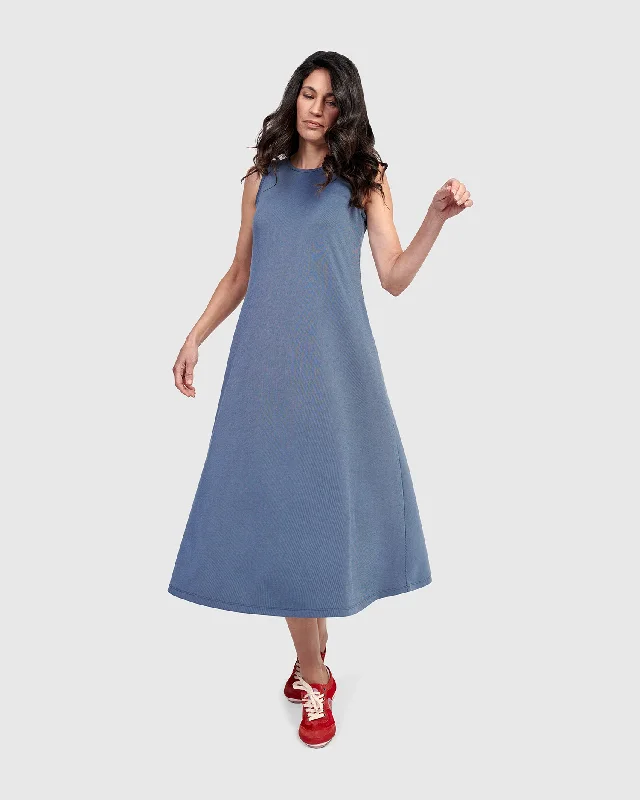 Midi Dresses for Trendy Casual Day Events-Essential Sleeveless Midi Dress, Blue Mist