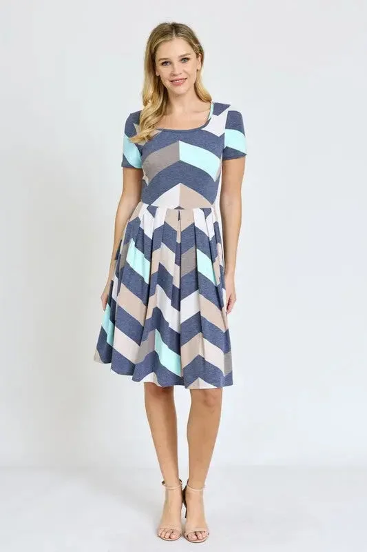 Midi Dresses for Summer Beach Parties-Plus Chevron Pleated Midi Dress