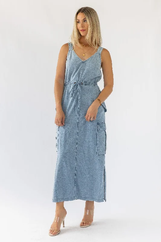 Midi Dresses for Comfortable Winter Gatherings-Huxley Blue Denim Midi Dress - Final Sale