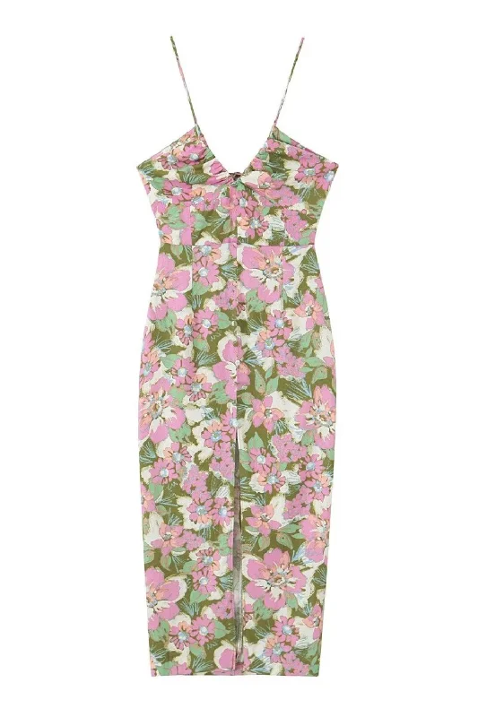 Midi Dresses for Fall Casual Outfits-'Dorothy' V-Neck Sleeveless Floral Midi Dress