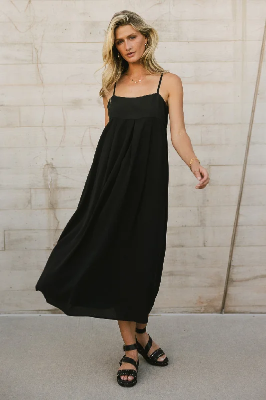 Midi Dresses for Fall Dinner Gatherings-Genevieve Empire Midi Dress in Black - FINAL SALE