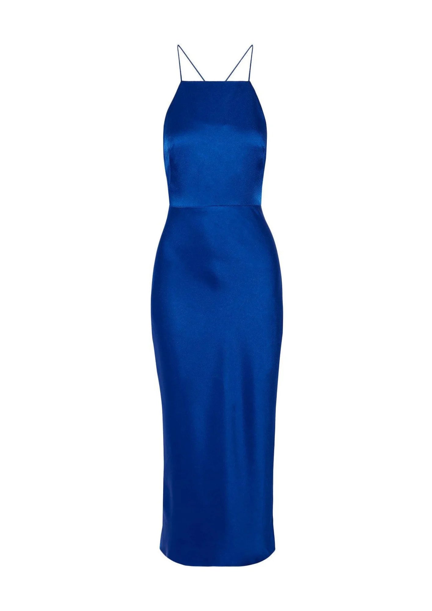 Midi Dresses for Evening Parties-BLUE SATIN MIDI DRESS