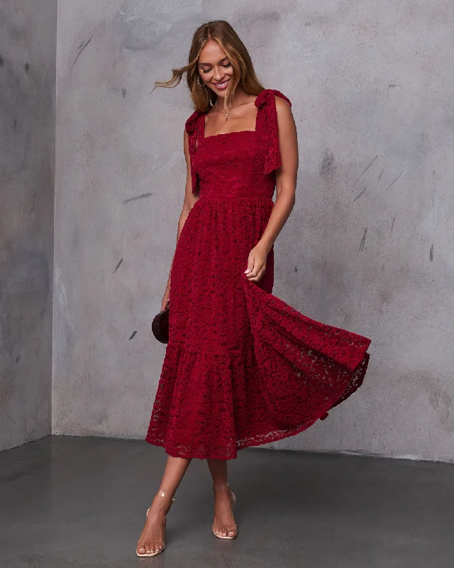 Midi Dresses for Fall Office Gatherings-Sway Together Tiered Lace Midi Dress