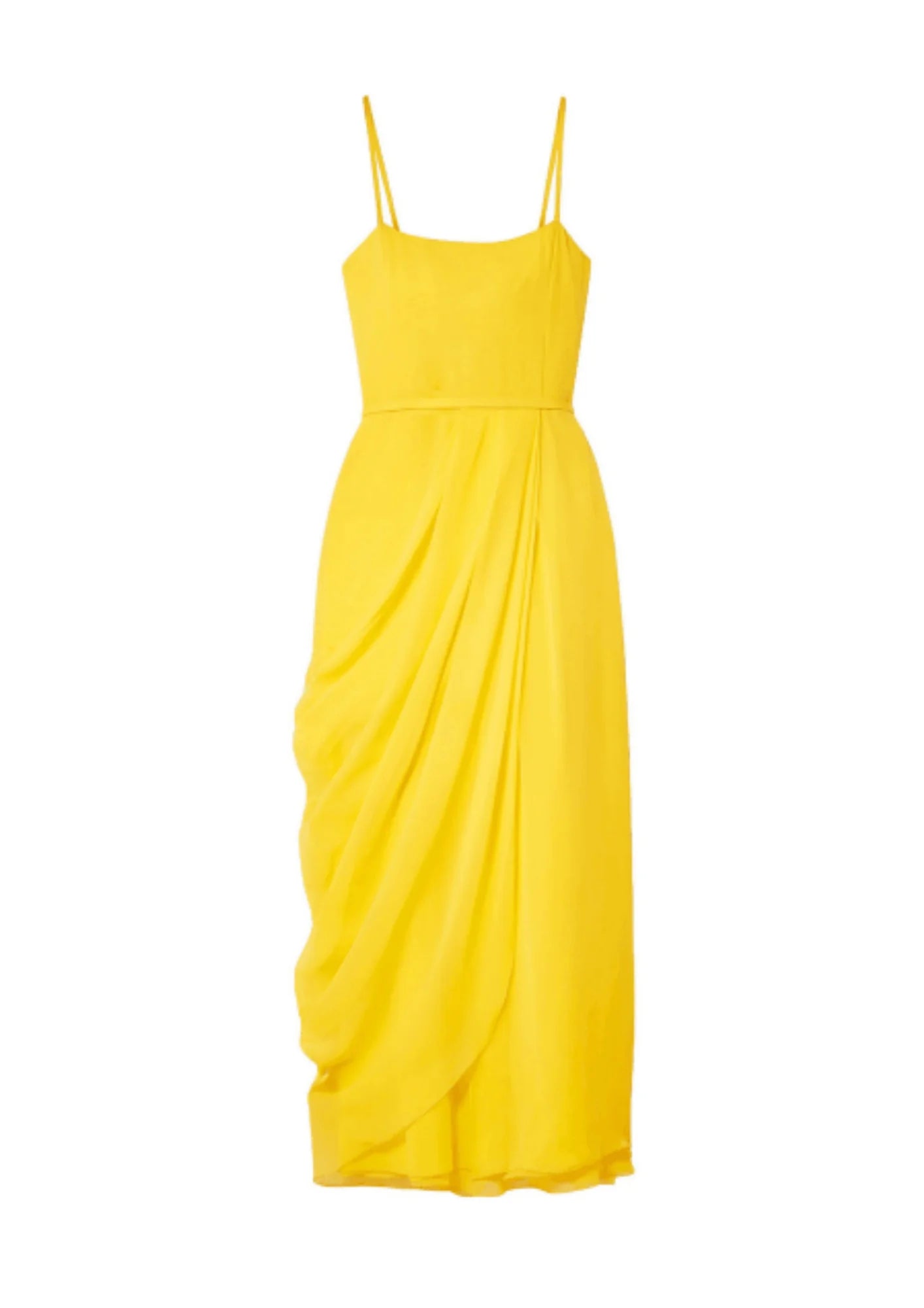 Midi Dresses with Ruffles for a Playful Look-YELLOW WRAP-EFFECT MIDI DRESS