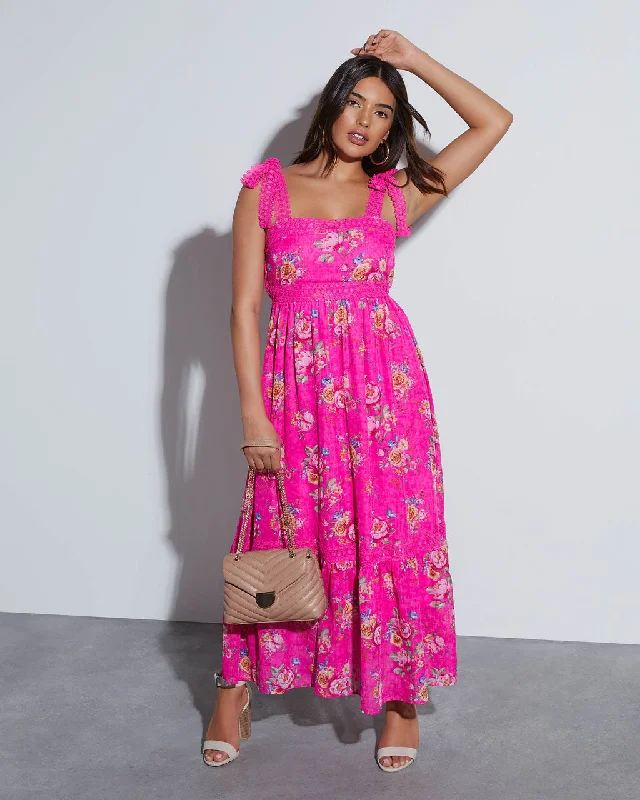 Midi Dresses for Vacation Getaways-Mirabelle Tie Shoulder Floral Midi Dress