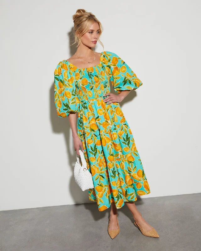 Midi Dresses for Elegant Outdoor Gatherings-Summer in Amalfi Puff Sleeve Midi Dress