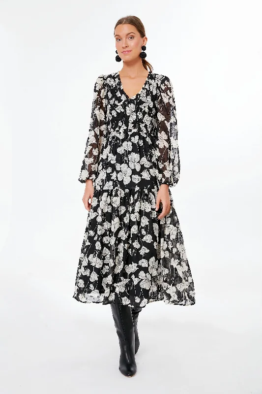 Midi Dresses for Casual Gatherings in Fall-Black Floral Multi Midi Dress