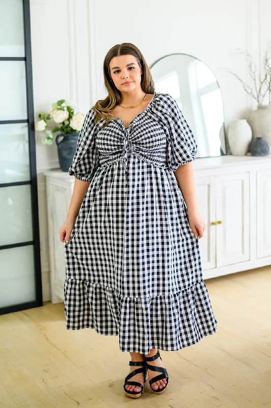 Midi Dresses for Spring Layering-Greenville Gingham Midi Dress