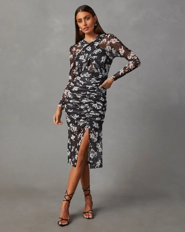 Midi Dresses with Bohemian Styles for Spring-Coleen Mesh Floral Midi Dress