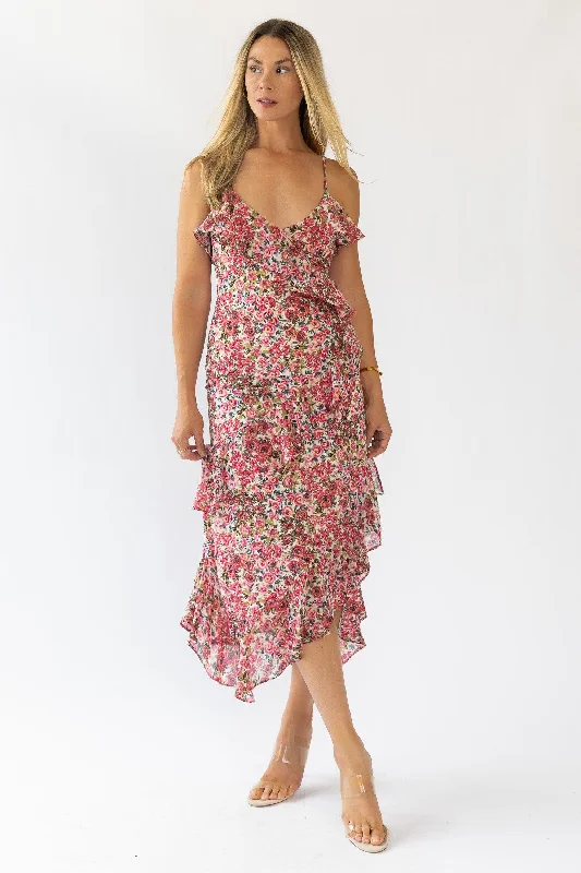 Midi Dresses with Fun Patterns for Parties-Camari Pink Floral Midi Dress