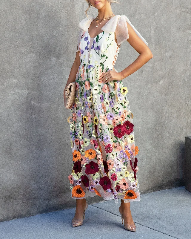 Midi Dresses for Spring Celebrations-Wish Upon A Dream Floral Applique Midi Dress