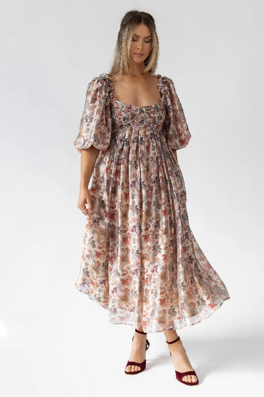 Midi Dresses for Formal Weddings-Liliane Floral Smocked Midi Dress - Final Sale