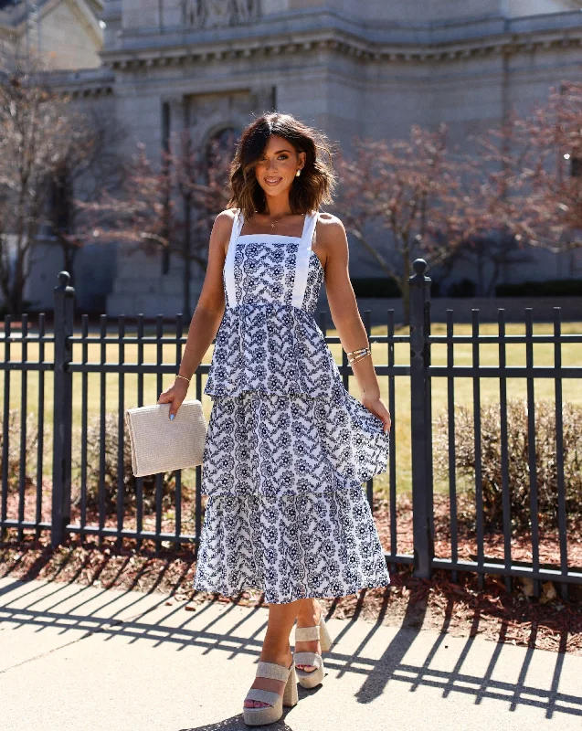 Midi Dresses for Trendy Casual Office Wear-Sparrow Cotton Eyelet Tiered Midi Dress