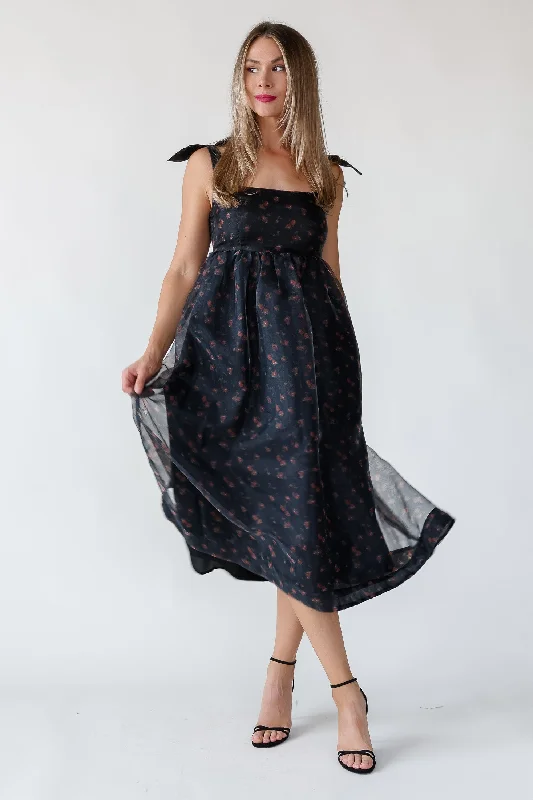 Midi Dresses for Summer Outdoor Events-Noella Black Organza Midi Dress - Final Sale