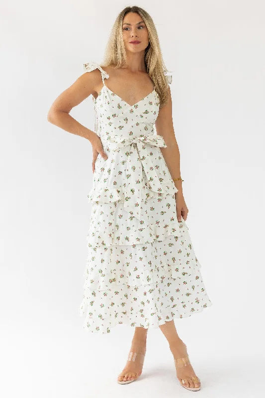 Midi Dresses for Stylish Spring Gatherings-Luciana Cream Floral Midi Dress