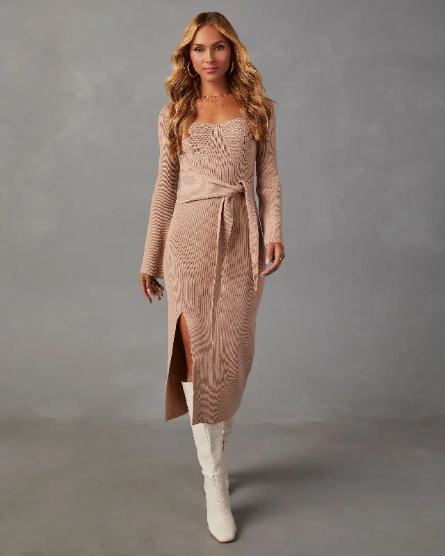 Midi Dresses for Family Events in Winter-Ritchie Tie Waist Midi Sweater Dress