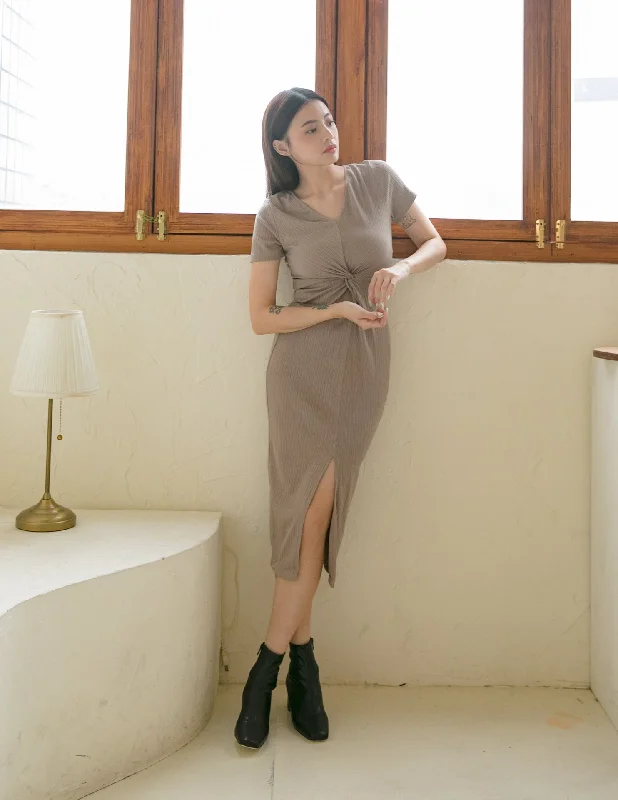 Midi Dresses with Ruching for a Sleek Look-Mae Midi Dress in Taupe