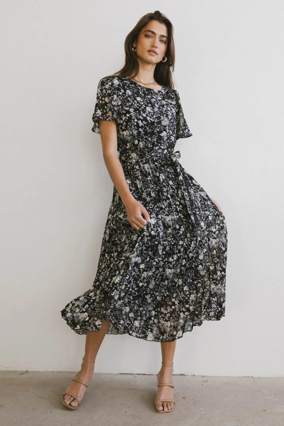 Midi Dresses for Spring Casual Style-Mary Anne Floral Midi Dress in Black