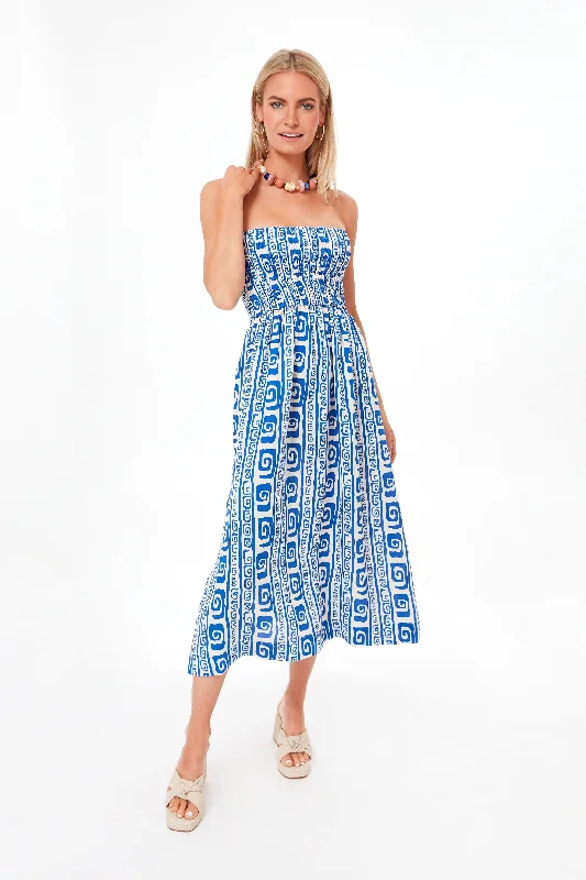 Midi Dresses for Trendy Winter Office Style-Pacific Blue Island Print Musee Midi Dress