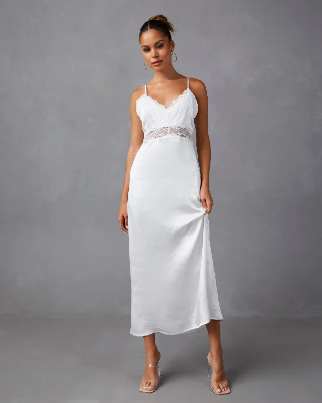 Midi Dresses for Trendy Spring and Summer Gatherings-Therese Satin Lace Midi Dress