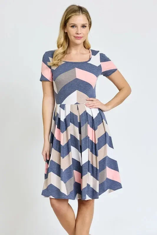 Midi Dresses for Trendy Holiday Outfits-Chevron Pleated Midi Dress