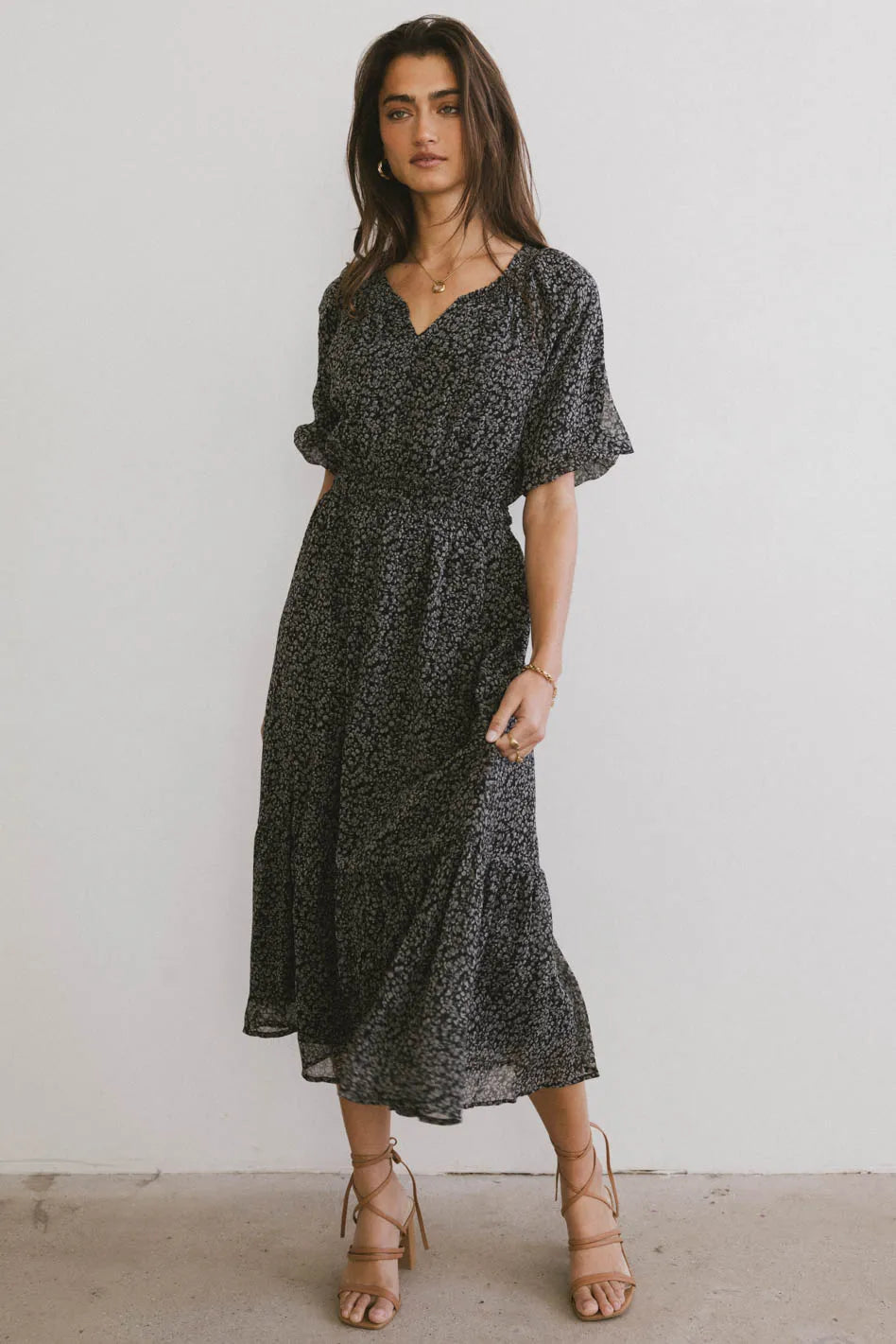 Midi Dresses for Trendy Day Wear in Winter-Allorah Ditsy Floral Midi Dress