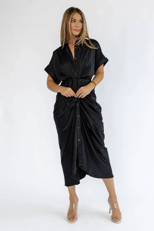 Midi Dresses with Stylish Accents for Winter Wear-Knotty Looks Black Midi Dress