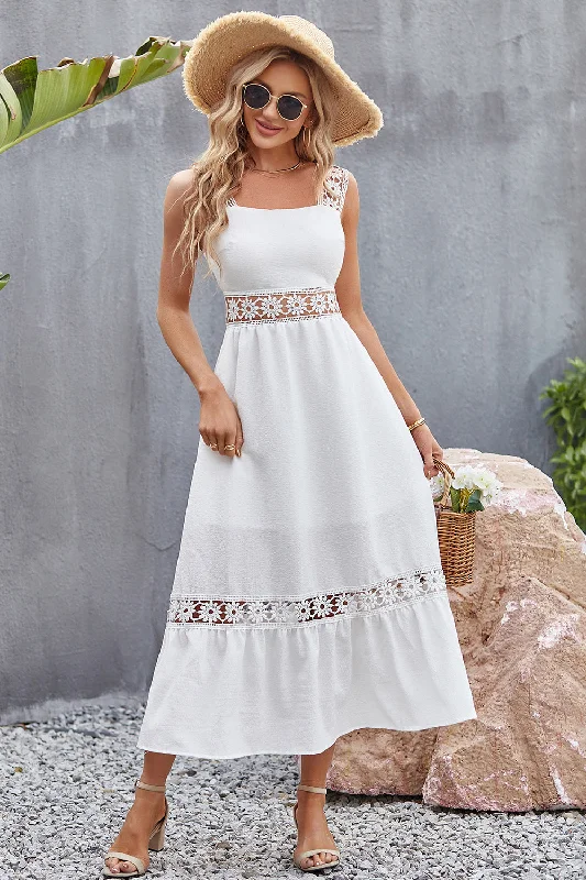 Midi Dresses with Flared Skirts for a Flirty Look-Flower Crochet Wide Strap Midi Dress