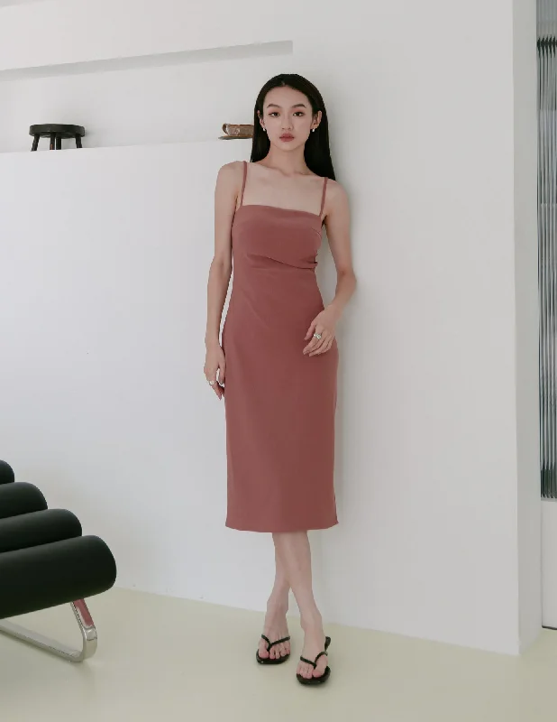 Midi Dresses for Office Meetings-Carol Padded Midi Dress in Mauve