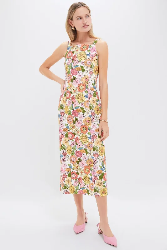 Midi Dresses for Fashionable Evening Wear-Flower Heads High-Neck Midi Dress