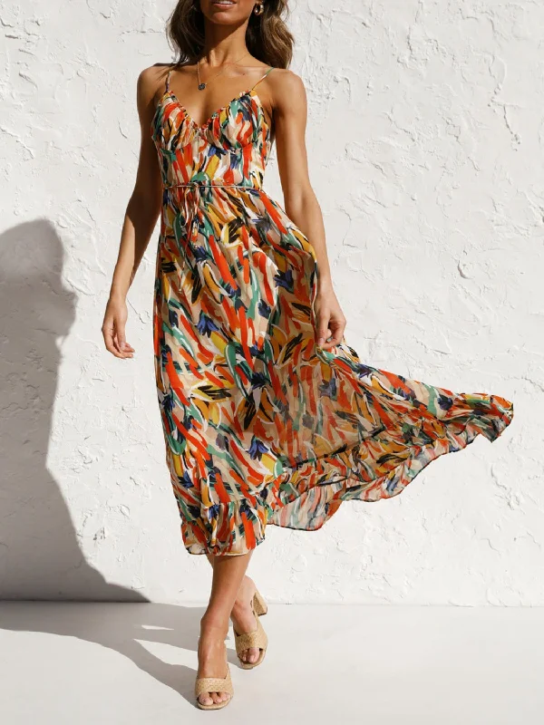 Midi Dresses for Summer Garden Parties-Printed Sleeveless Midi Cami dress