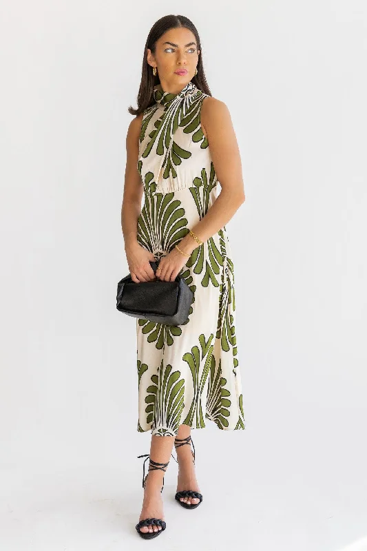 Midi Dresses with Unique Cuts-Alaina Olive Abstract Midi Dress - Final Sale