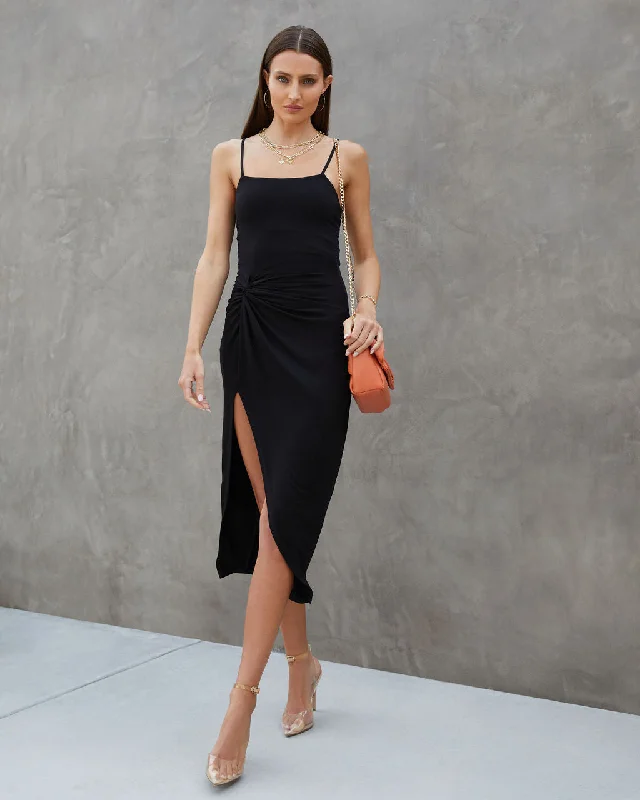 Midi Dresses for Simple Spring Fashion-Adelina Twisted Front Slit Midi Dress