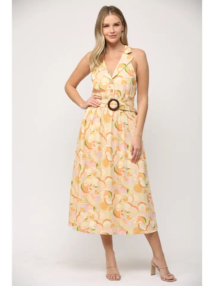 Midi Dresses for Casual Summer Gatherings-LINEN BLEND BELTED MIDI DRESS